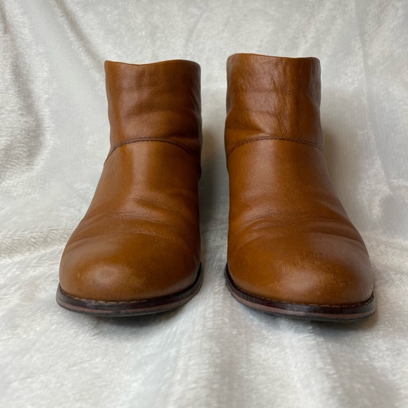 Toms Leila Boots Leather Block Heel Ankle Bootie Size 7.5 Cognac Brown - Picture 3 of 8